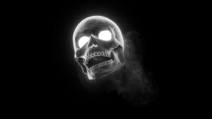3d render Flying smoke skull with glowing eyes with alpha channel