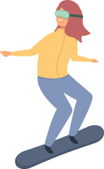 Girl snowboarding icon cartoon vector. Woman activity. Sport school