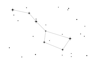 Simple astronomical illustration of the asterism Big Dipper (aka Plough) in the constellation Ursa Major. Transparent PNG design element for websites, print and other graphics. - obrazy, fototapety, plakaty