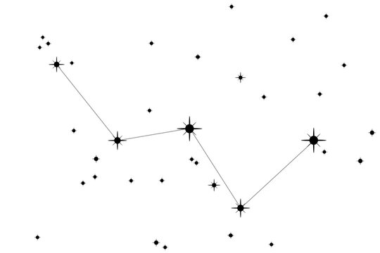 Simple astronomical illustration of the constellation Cassiopeia. Transparent PNG design element for websites, print and other graphics.