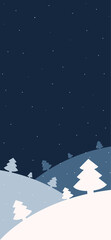 Winter landscape with christmas tree and snow. Wallpaper on mobile phone, smartphone