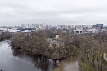 Fototapeta premium Flight over the city from a quadcopter