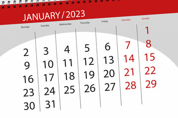 Calendar 2023, deadline, day, month, page, organizer, date, january