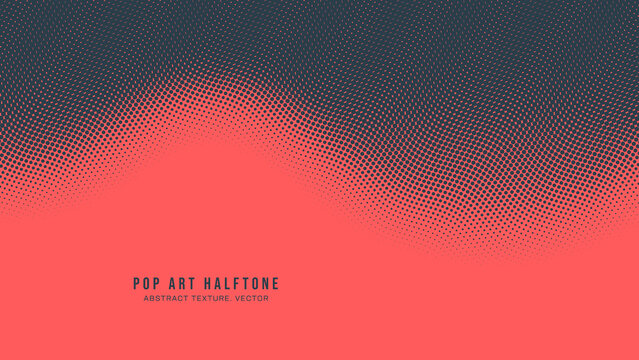 Fototapeta Pop Art Dots Halftone Pattern Smooth Curved Border Red Dark Blue Vector Abstract Background. Dotted Popart Design Wavy Dynamic Structure Subtle Texture. Half Tone Contrast Graphic Minimalist Wallpaper