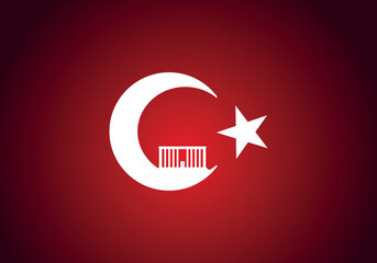 Turkish flag. Crescent and star, and the founder of Turkey, Gazi Mustafa Kemal Atatürk, Anıtkabir.