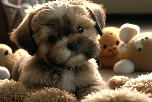 A Cute Fluffy Shih Tzu puppy, Generative AI