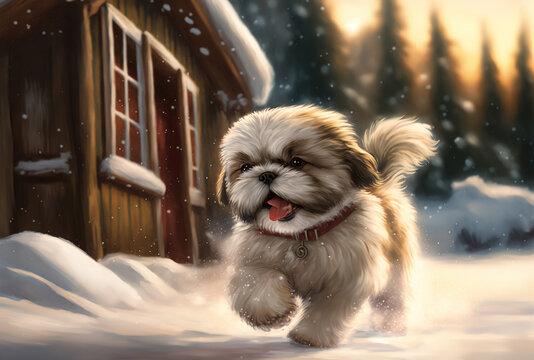 A Cute Fluffy Shih Tzu puppy, Generative AI