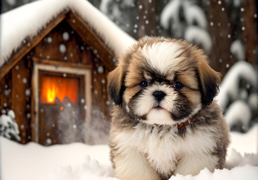 A Cute Fluffy Shih Tzu puppy, Generative AI