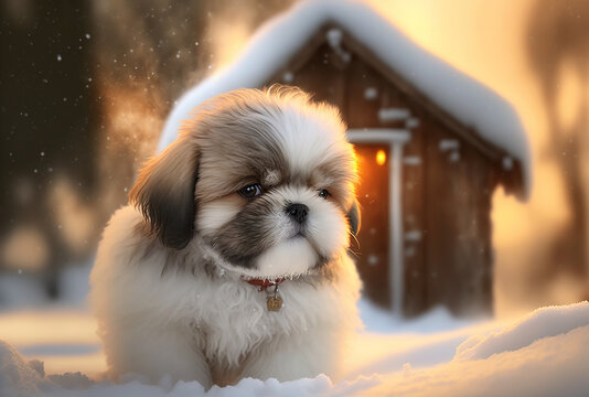 A Cute Fluffy Shih Tzu puppy, Generative AI