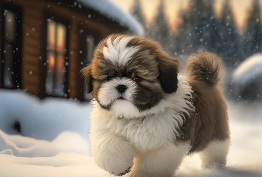A Cute Fluffy Shih Tzu puppy, Generative AI