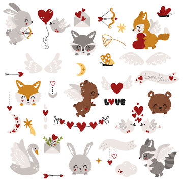 set of isolated valentines day animals elements