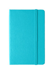 Aqua blue closed notebook isolated on white