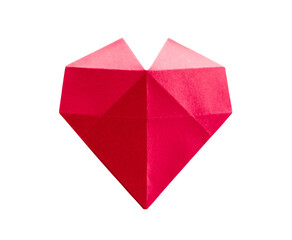 Red paper heart origami isolated on a white background