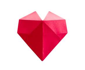 Red paper heart origami isolated on a white background
