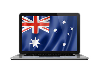 Australian flag on laptop screen isolated on white. 3D illustration