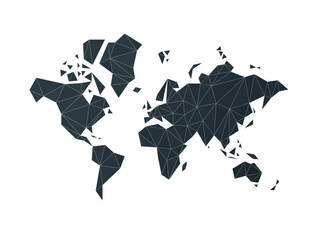 Black world map shape made of polygons. 3D illustration on a transparent background