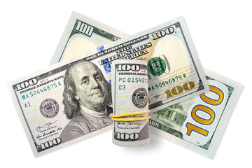 One hundred dollars notes on a transparent background. PNG file