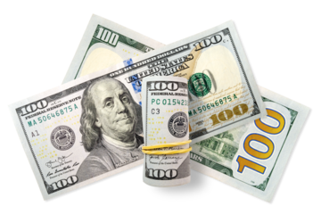 One hundred dollars notes on a transparent background. PNG file