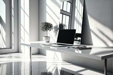 Fototapeta premium laptop in abstract minimal setup Generative AI 