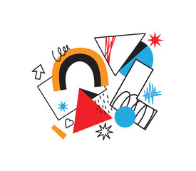 Hand dawn colorful shapes and doodle objects, geometric figures. Abstract contemporary modern trendy illustration for poster, print templates