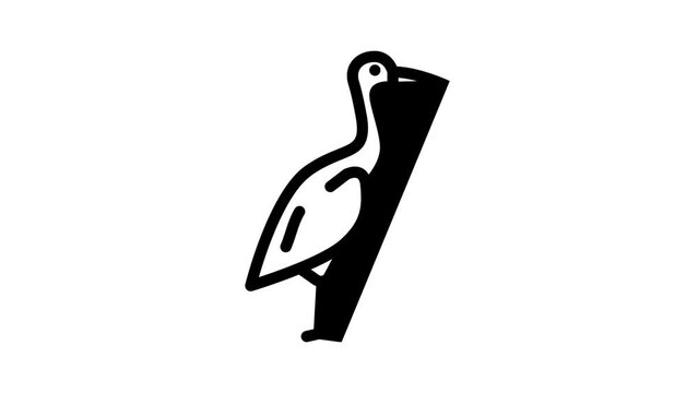 crane bird line icon animation