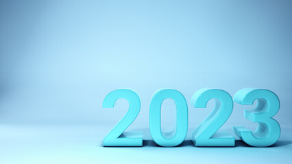 2023 year blue numbers 3d render