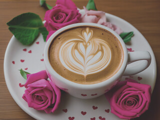cup of coffee with roses