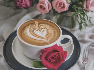 cup of coffee and rose