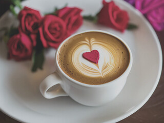 cup of coffee with heart and roses