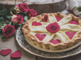 homemade strawberry pie with roses