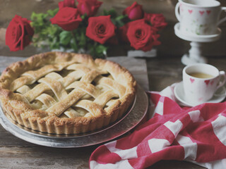 homemade apple pie with roses