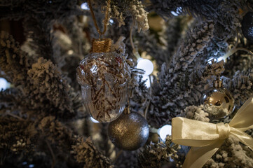 Christmas ball hung on Christmas fir tree.