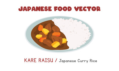 Japanese Kare Raisu - Japanese Curry Rice flat vector design illustration, clipart cartoon style. Asian food. Japanese cuisine. Japanese food