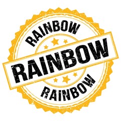 RAINBOW text on yellow-black round stamp sign