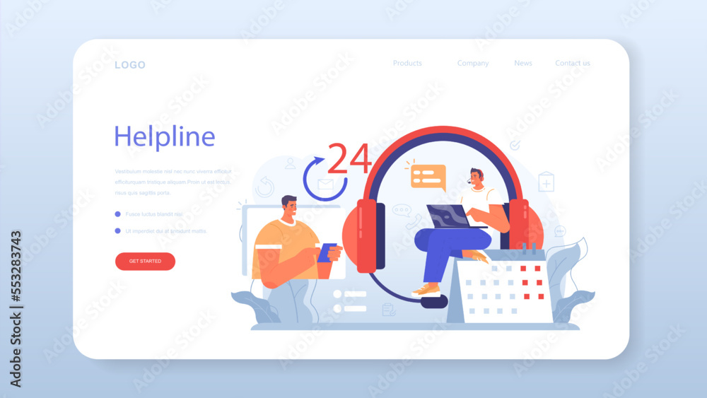 Wall mural call center or helpline web banner or landing page. support operator
