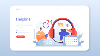 Call center or helpline web banner or landing page. Support operator
