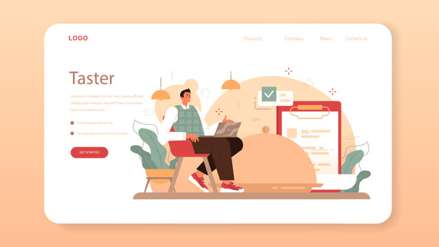 Food critic web banner or landing page. Professional blogger
