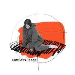 Contemporary art collage. Conceptual design. Young girl with mental health problems feeling...