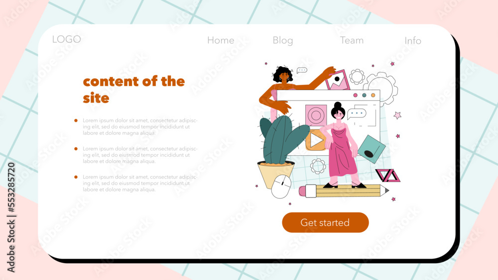 Poster website programming web banner or landing page. content management
