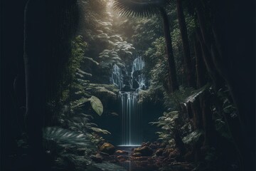 Obraz premium Breathtaking waterfall inside deep tropical forest