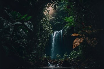 Breathtaking waterfall inside deep tropical forest