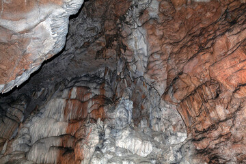 Stalactites and stalagmites in the cave "Gentle" Adygea..
