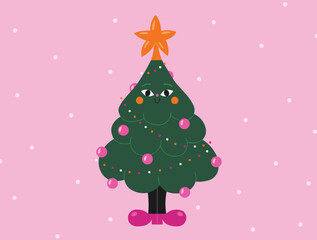 Funny Santa Claus Merry Christmas Tree Happy New Year Celebration Stars Christmas Gift Christmas Postcard Website illustration