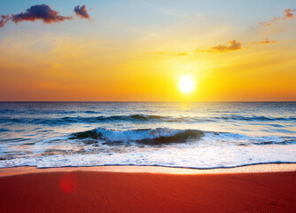 beautiful sandy beach and sea a sunset time