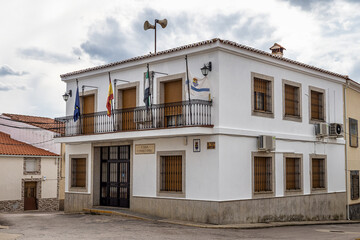 Fototapeta na wymiar Town hall Ayuntamiento in the village of Salorino, Extremadura in Spain