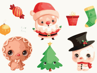 Funny Santa Claus Merry Christmas Tree Happy New Year Celebration Stars Christmas Gift Christmas Postcard Website illustration