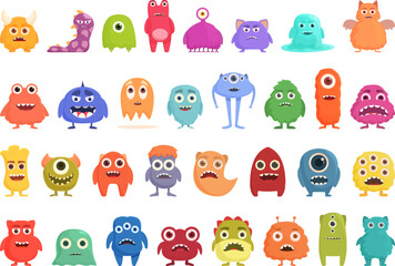 Monster icons set cartoon vector. Animal troll. Cute mascot