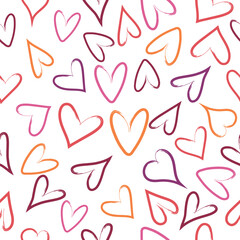 Vector seamless pattern with hand drawn hearts in trendy colors. Romantic pattern for Valentines day, wedding invitations, greeting cards, scrapbooking, print, gift wrap.