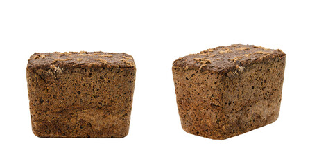 A loaf of rye bread on a white isolated background. Two angles. Unleavened bread