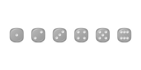 Vector 3d Realistic Gray Game Dice Icon Set Closeup Isolated. Game Cubes for Gambling, Casino Dices From One to Six Dots, Round Edges